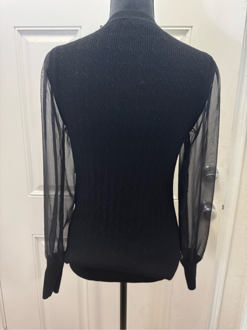 Talbots Black Knit Sweater with Sheer Long Sleeves 0374 - Picture 3 of 4